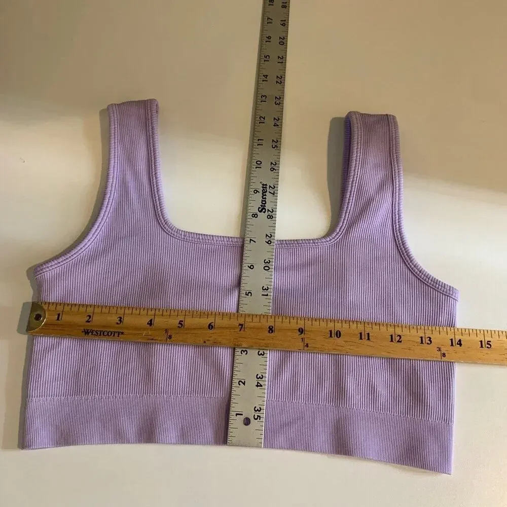 Fabletics Sports Bra Womens L‎ Large Lavender Jas Seamless Ribbed Square Neck